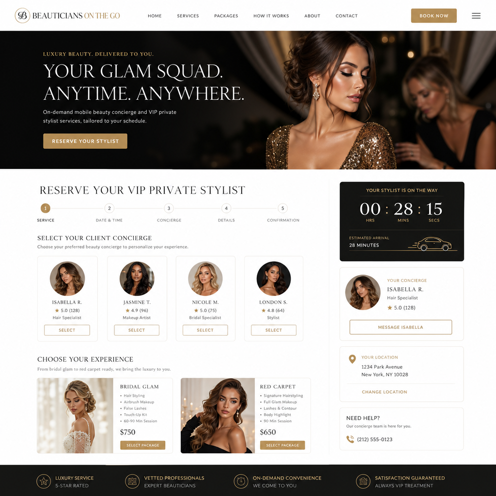 Beauticians On The Go Luxury Mobile Concierge Website Showcase